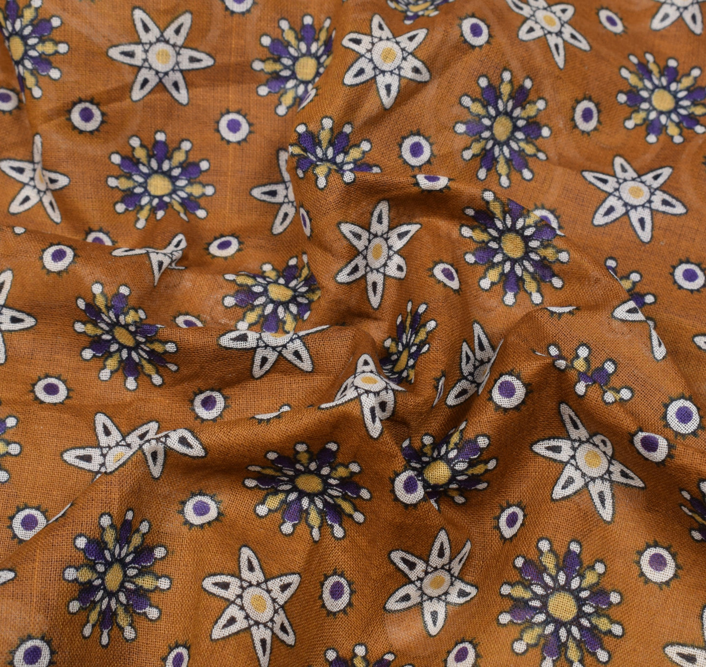 Sushila Vintage Floral Brown Saree 100% Pure Cotton Printed Indian Craft Fabric