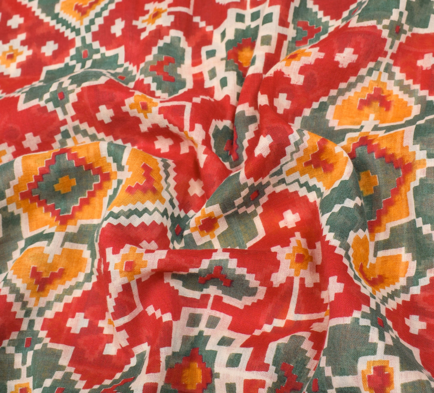 Sushila Vintage Patola Print Saree 100% Pure Cotton Red Sari Soft Craft Fabric