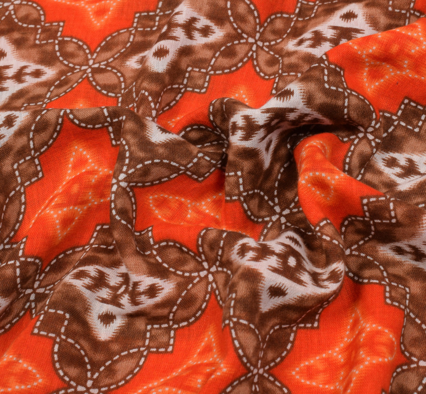 Sushila Vintage Orange Brown Saree 100% Pure Cotton Printed Soft Craft Fabric