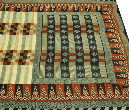 Sushila Vintage Multi-Color Geometric Saree 100%Pure Cotton Printed Craft Fabric