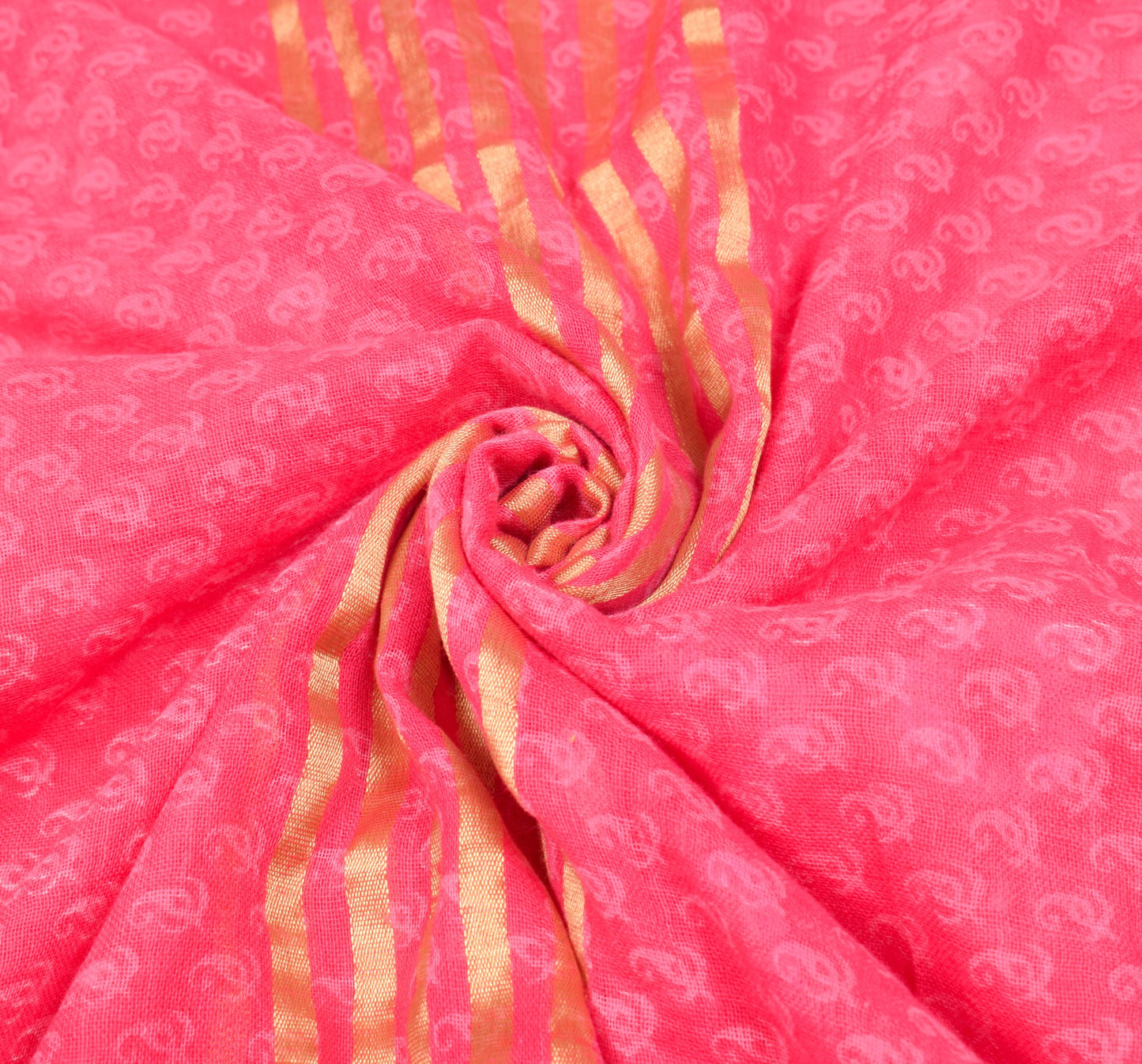 Sushila Vintage Pink Saree Pure Cotton Printed & Zari Woven Soft Craft Fabric