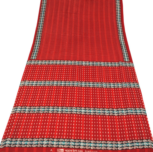 Sushila Vintage Traditional Red Saree 100% Pure Cotton Printed Soft Craft Fabric