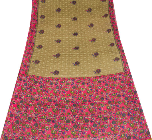 Sushila Vintage Brown Magenta Saree 100% Pure Cotton Printed Floral Craft Fabric