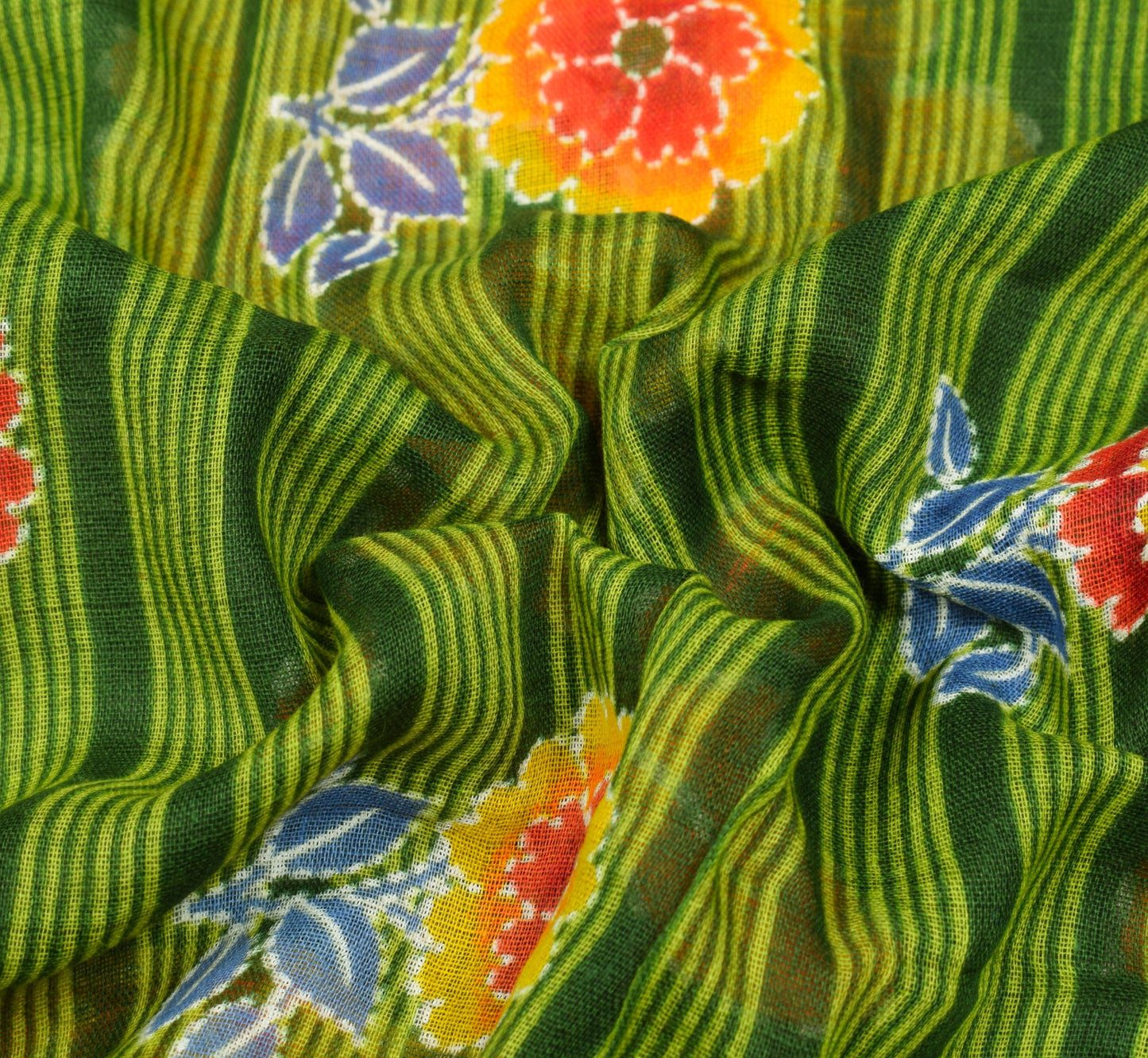 Sushila Vintage Floral Green Saree 100% Pure Cotton Printed Soft Craft Fabric