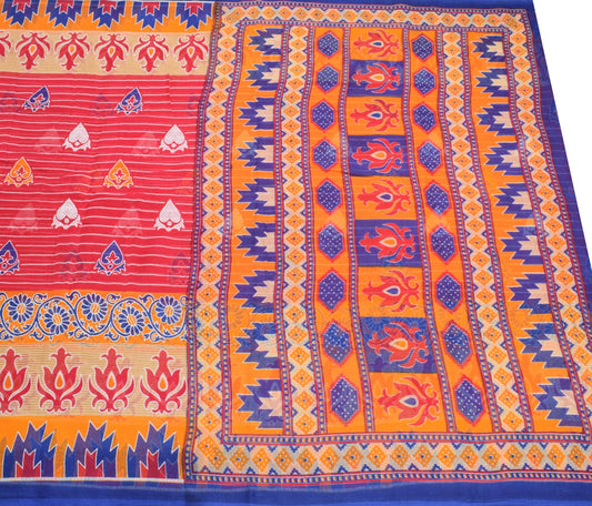 Sushila Vintage Dark Pink Saree 100%Pure Cotton Printed Geometrical Craft Fabric