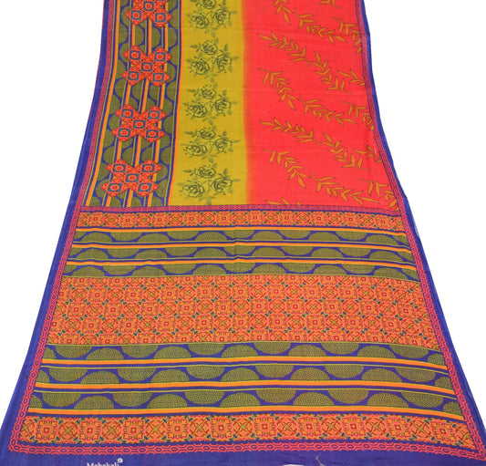 Sushila Vintage Checks Floral Saree Pure Cotton Printed Soft Multi-Color Fabric