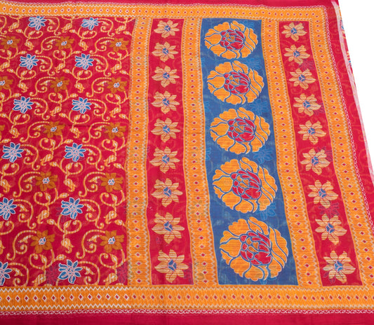 Sushila Vintage Saree 100% Pure Cotton Printed Floral Magenta Craft Dress Fabric