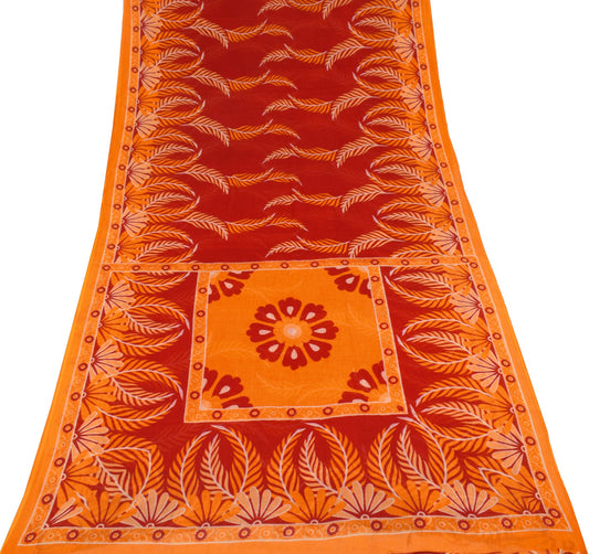Sushila Vintage Red Orange Saree Pure Cotton Printed Soft Craft Floral Fabric