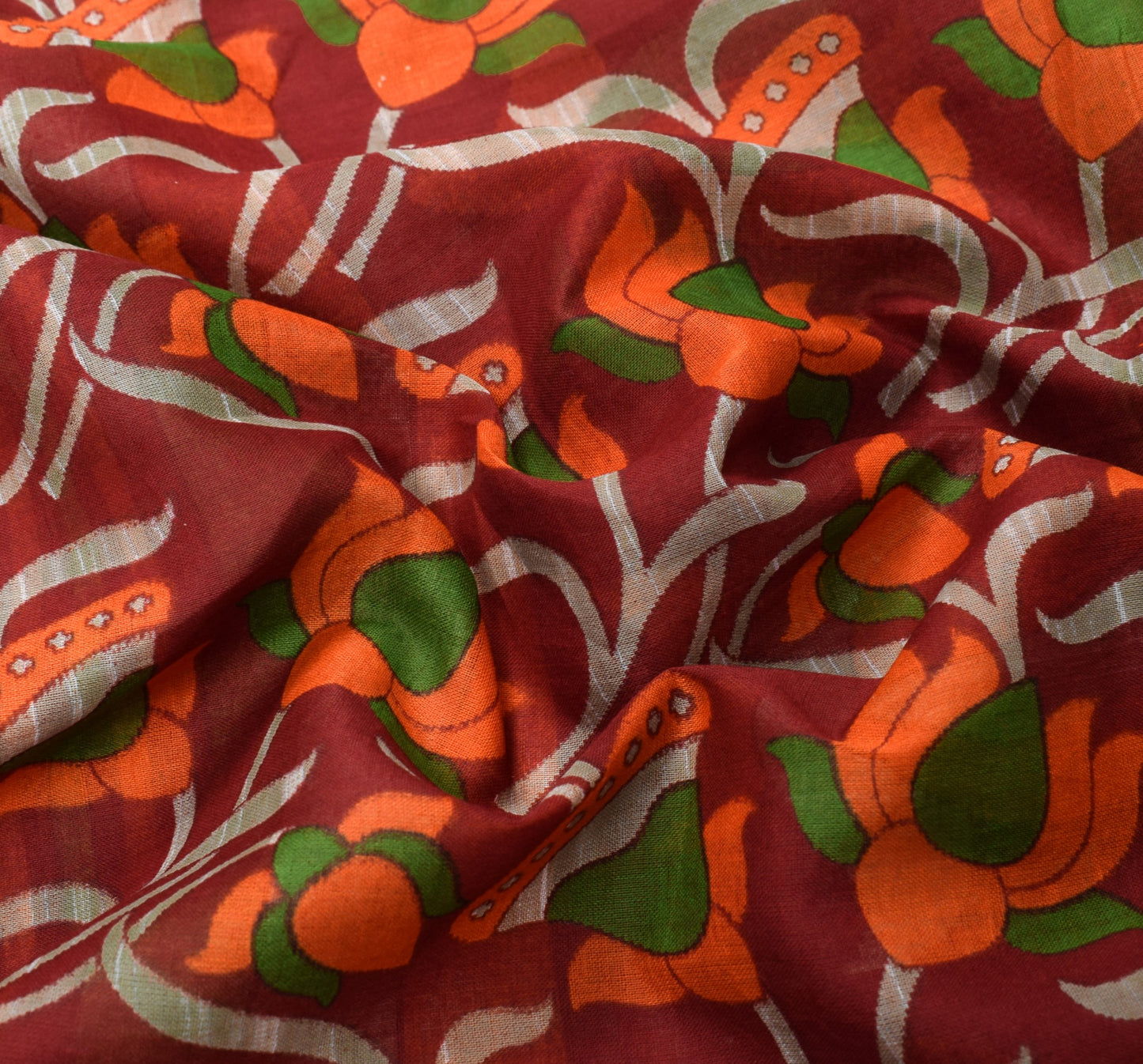 Sushila Vintage Floral Saree 100% Pure Cotton Printed Maroon Sari Craft Fabric