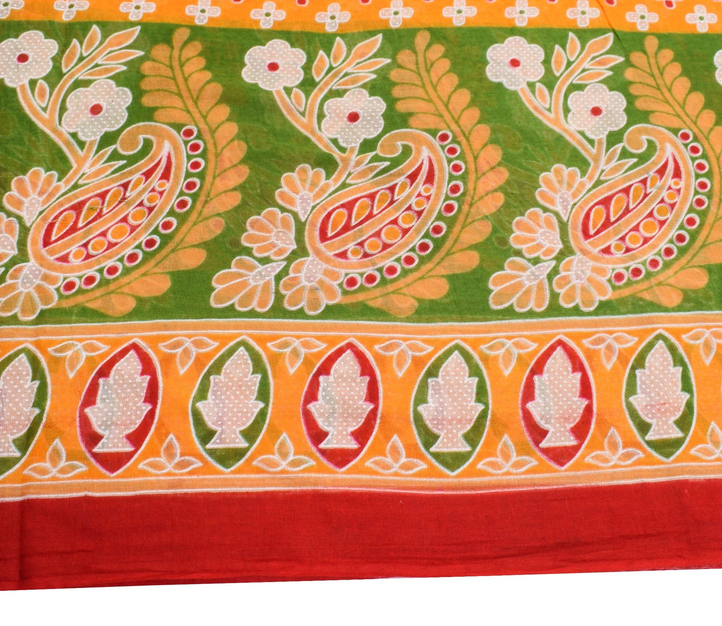 Sushila Vintage Red Floral Saree 100% Pure Cotton Printed Indian Craft Fabric