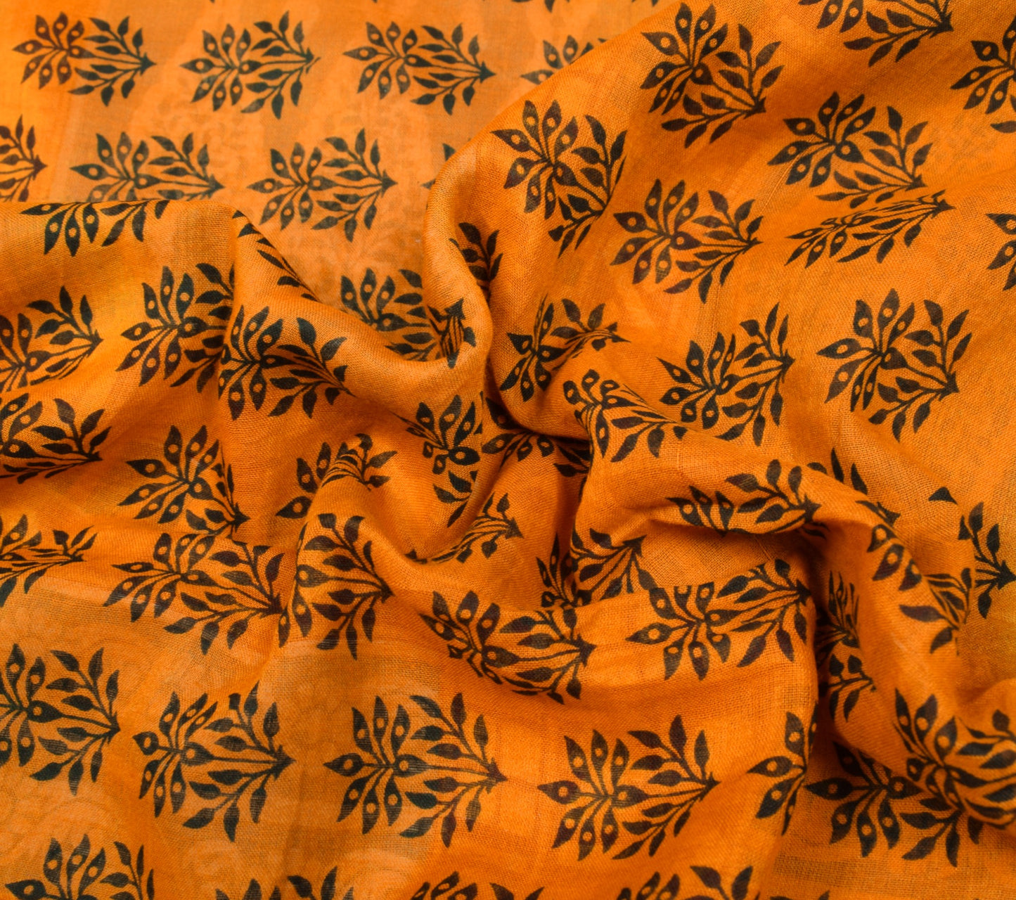 Sushila Vintage Floral Orange Saree 100% Pure Cotton Printed Soft Craft Fabric