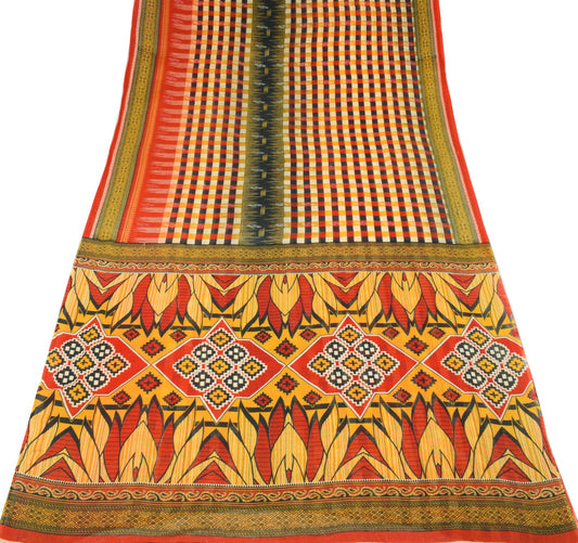 Sushila Vintage Checks Saree Pure Cotton Printed Multi-Color Soft Craft Fabric