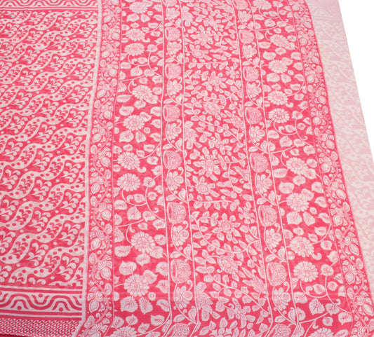 Sushila Vintage Pinkish Red Saree PureCotton Handmade Kalamkari Sari Soft Fabric