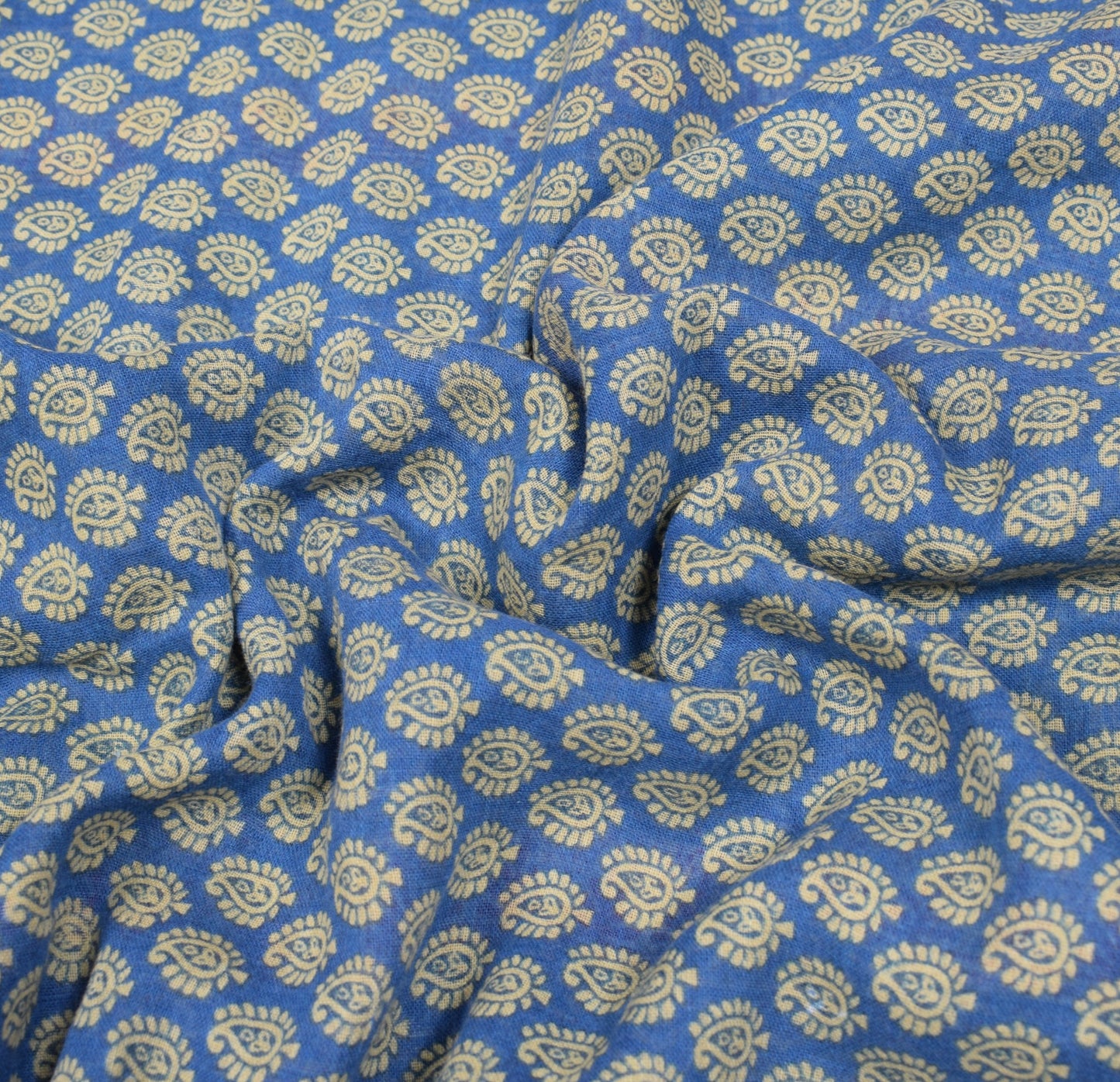 Sushila Vintage Paisley Blue Saree 100% Pure Cotton Printed Soft Craft Fabric