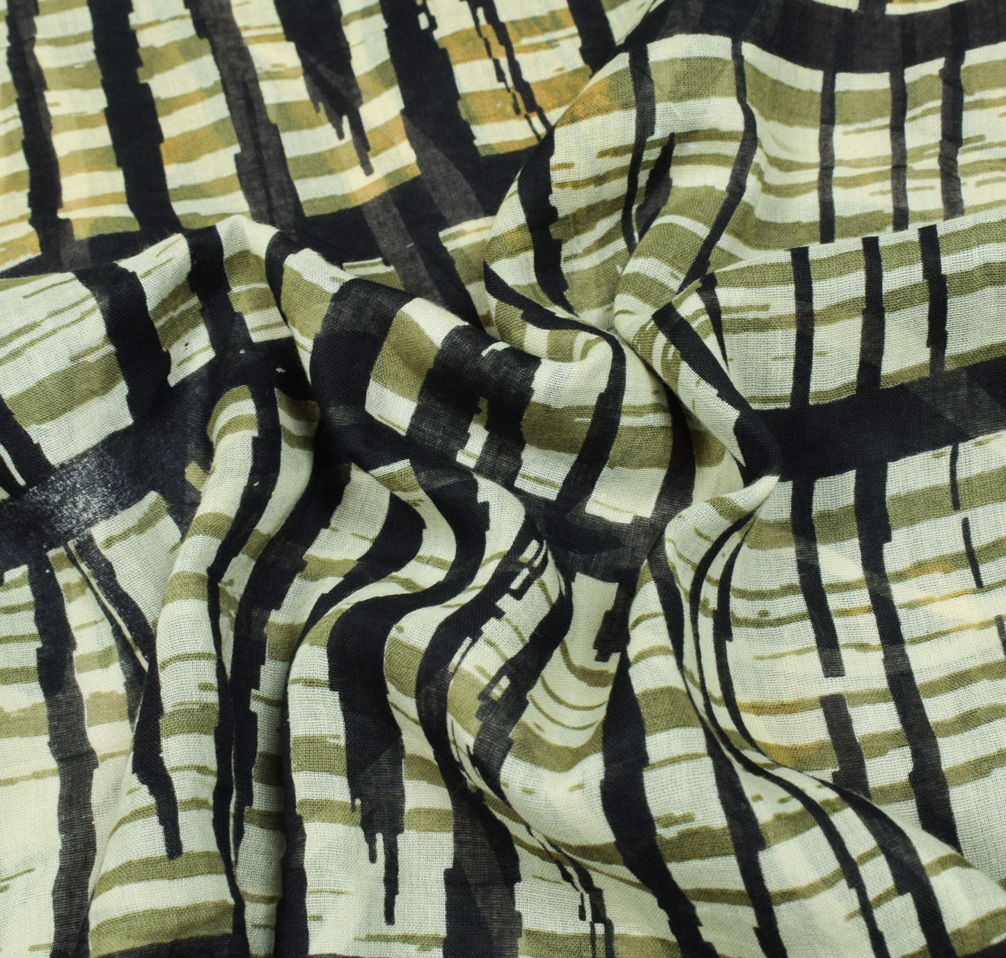 Sushila Vintage Green Black Saree Pure Cotton Printed Indian Soft Craft Fabric