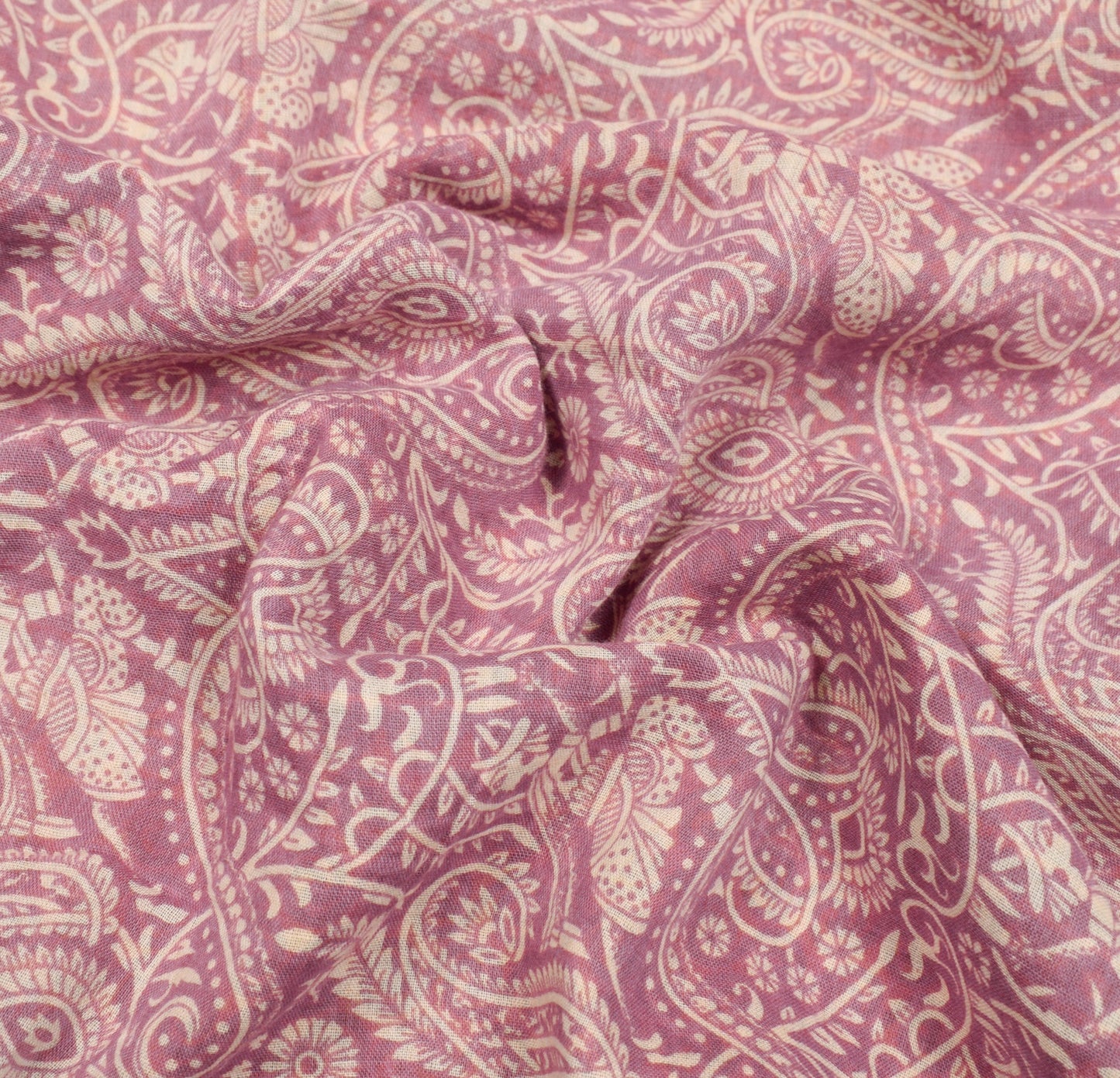 Sushila Vintage Mauve Paisley Saree 100% Pure Cotton Printed Soft Craft Fabric