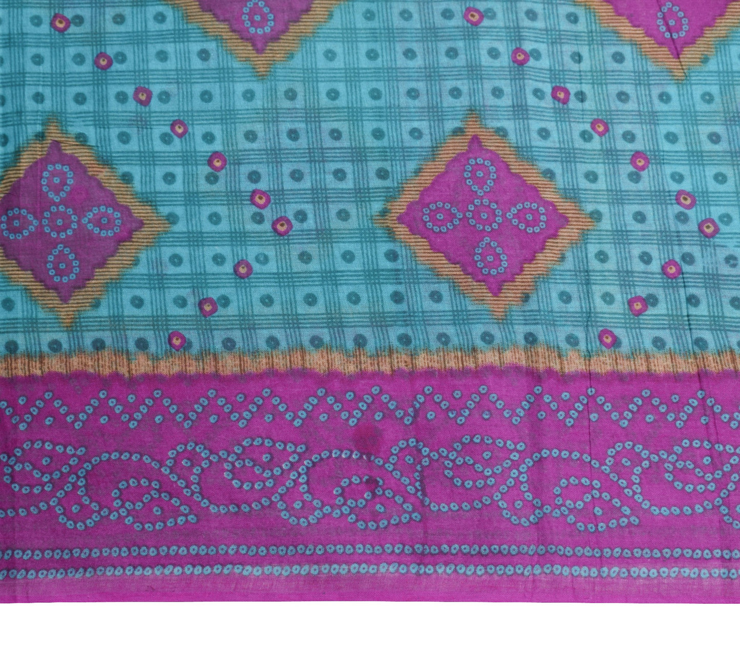 Sushila Vintage Teal Blue Saree 100% Pure Cotton Printed Bandhani Craft Fabric