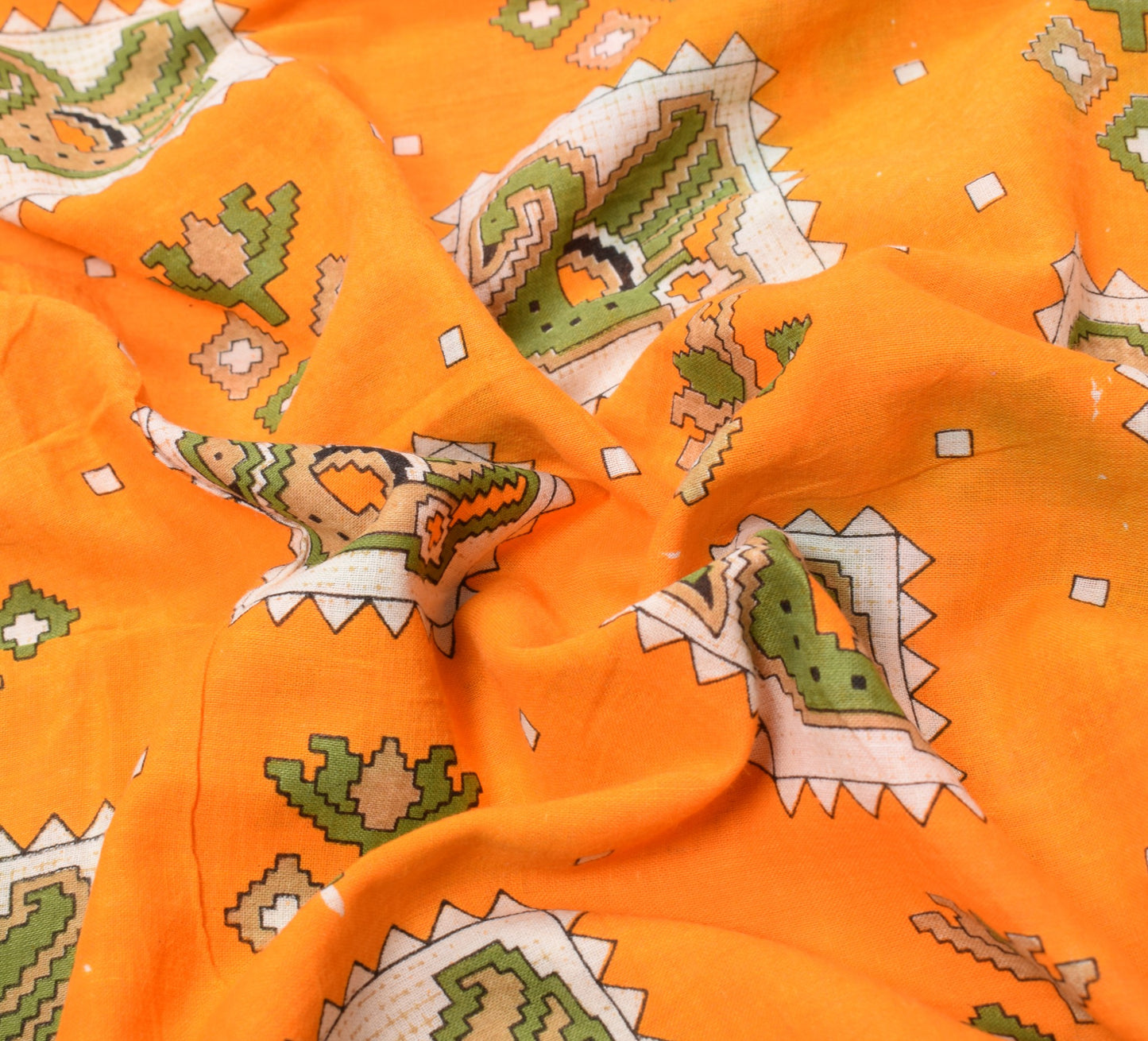 Sushila Vintage Orange Saree Pure Cotton Printed Birds&Animals Sari Soft Fabric