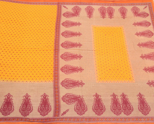Sushila Vintage Yellow Saree 100% Pure Cotton Printed Indian Soft Craft Fabric