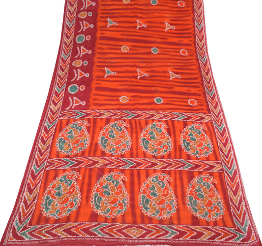 Sushila Vintage Dark Orange Saree 100% Pure Cotton Printed 5YD Soft Craft Fabric