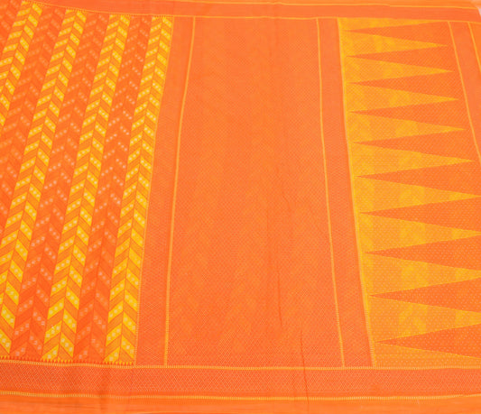 Sushila Vintage Yellow Orange Saree PureCotton Geometric Print Soft Craft Fabric