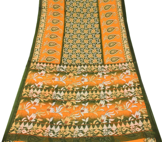 Sushila Vintage Dark Green Saree Floral Pure Cotton Printed Soft Craft Fabric