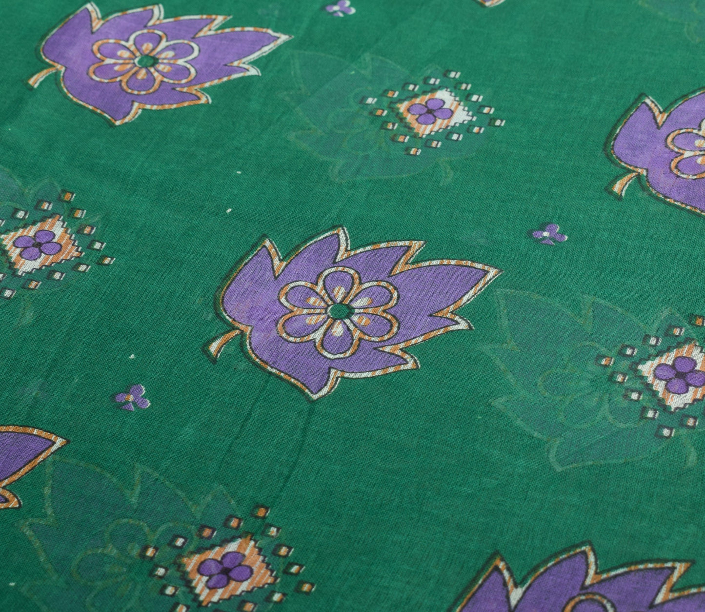 Sushila Vintage Indian Saree 100% Pure Cotton Printed Floral Green Craft Fabric
