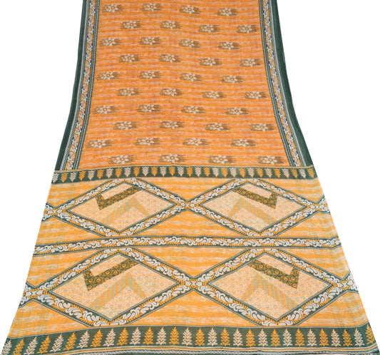 Sushila Vintage Floral Saree 100% Pure Cotton Orange Printed Soft Craft Fabric