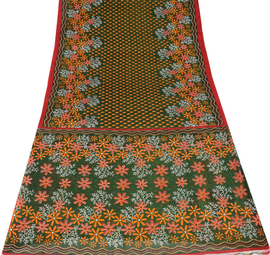Sushila Vintage Dark Green Saree Pure Cotton Printed Floral Soft Craft Fabric