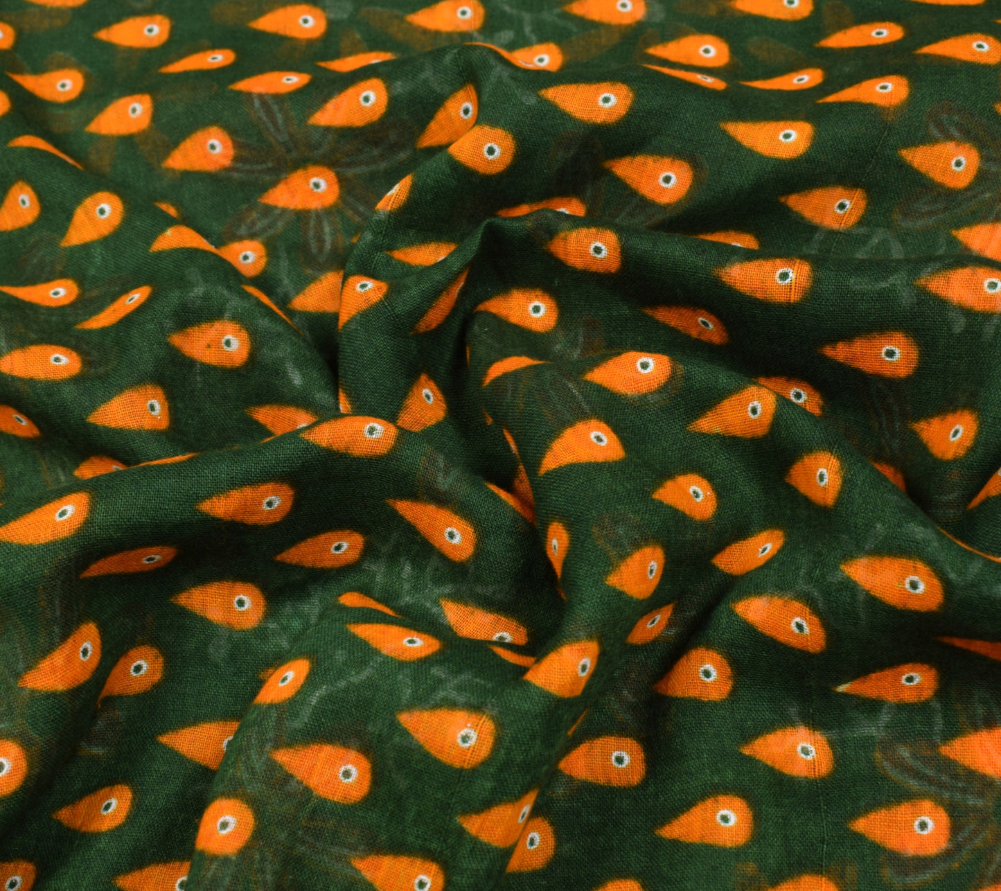 Sushila Vintage Dark Green Saree Pure Cotton Printed Floral Soft Craft Fabric