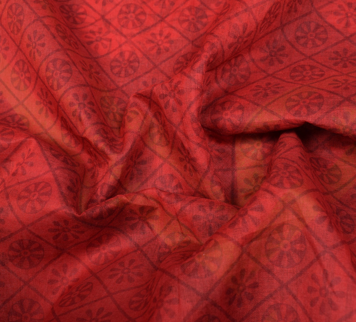 Sushila Vintage Floral Maroon Saree 100% Pure Cotton Printed Indian Craft Fabric