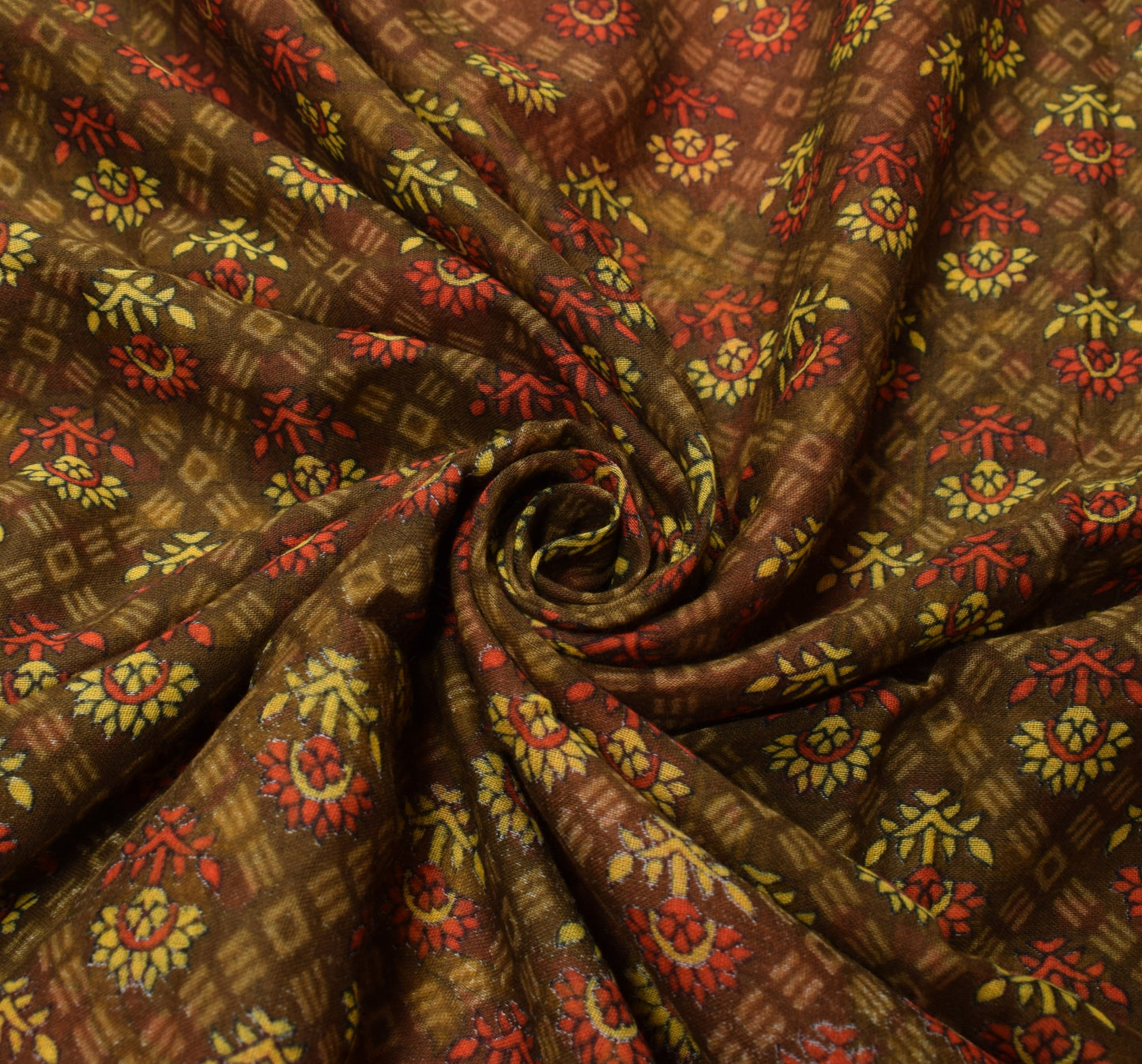 Sushila Vintage Floral Brown Saree Pure Cotton Daily Wear Sari Soft Craft Fabric