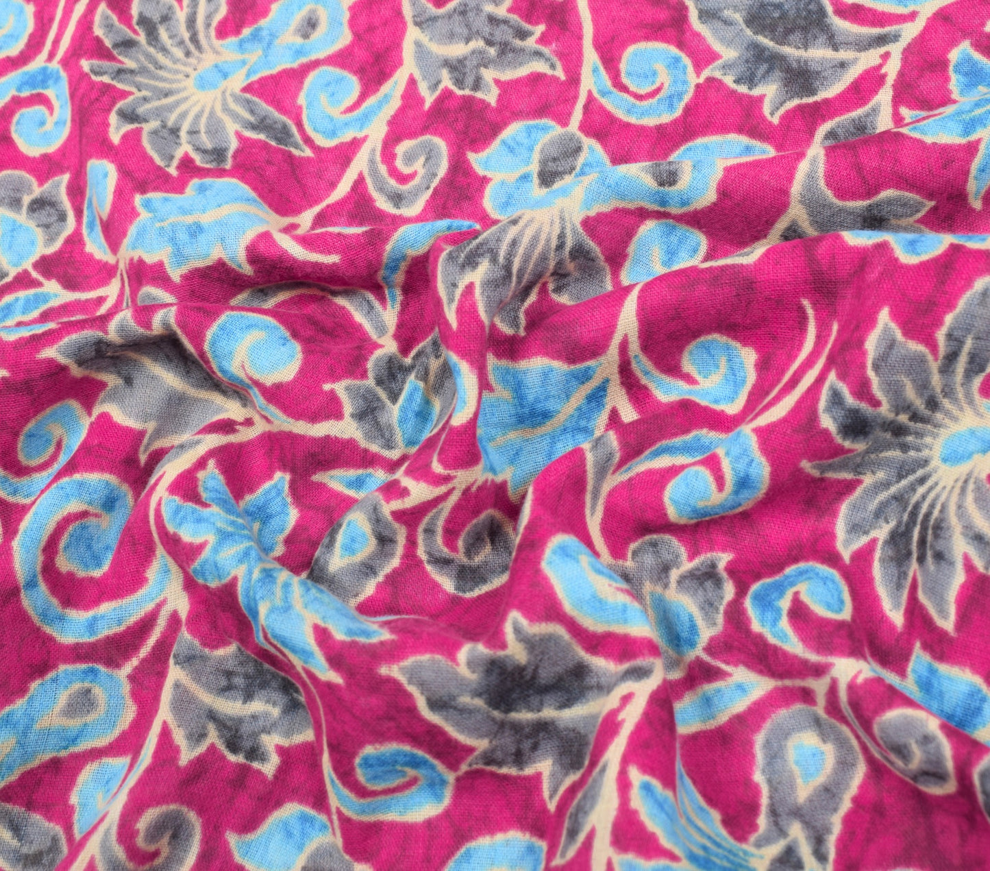 Sushila Vintage Magenta Saree 100% Pure Cotton Printed Floral Soft Craft Fabric