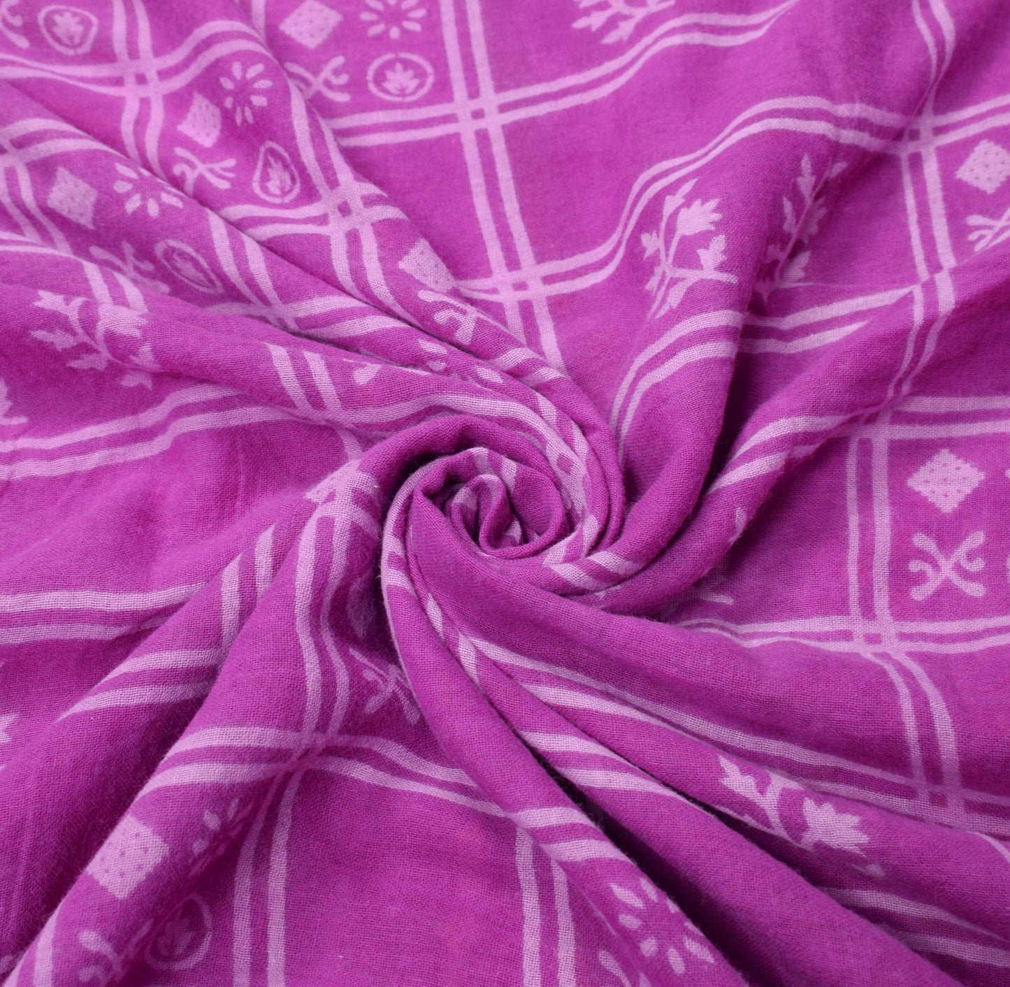 Sushila Vintage Purple Saree 100% Pure Cotton Printed Checks Soft Craft Fabric