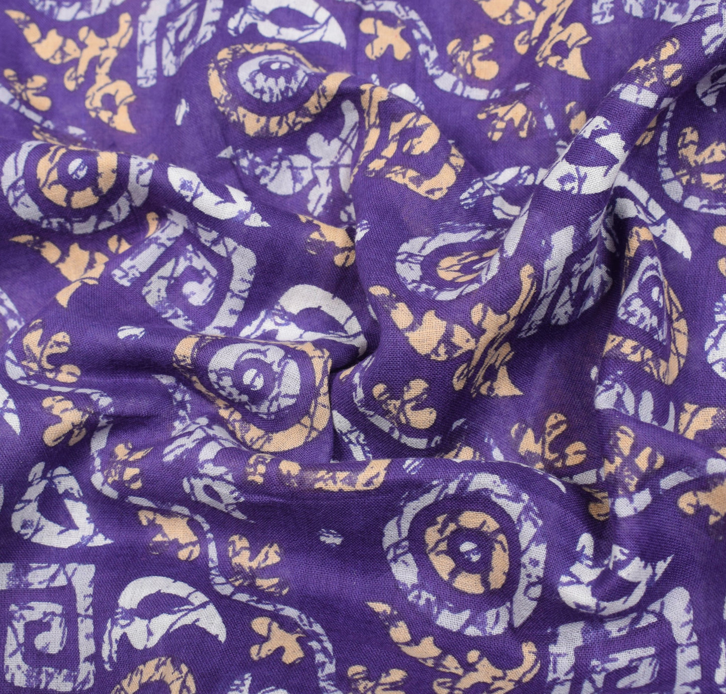 Sushila Vintage Blue Batik Printed Saree Pure Cotton Soft Geometric Craft Fabric