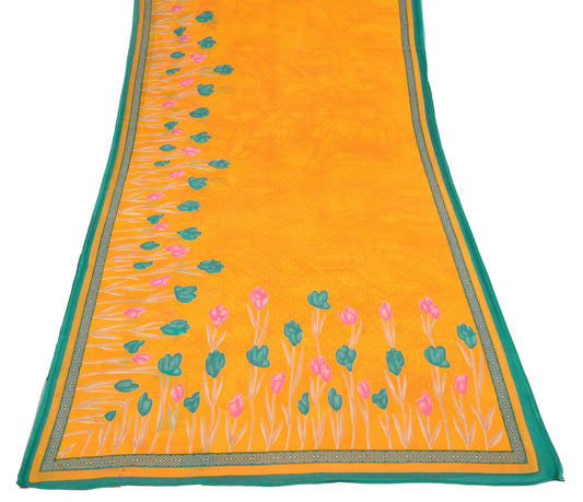 Sushila Vintage Saree 100% Pure Cotton Floral Printed Yellow Soft Craft Fabric