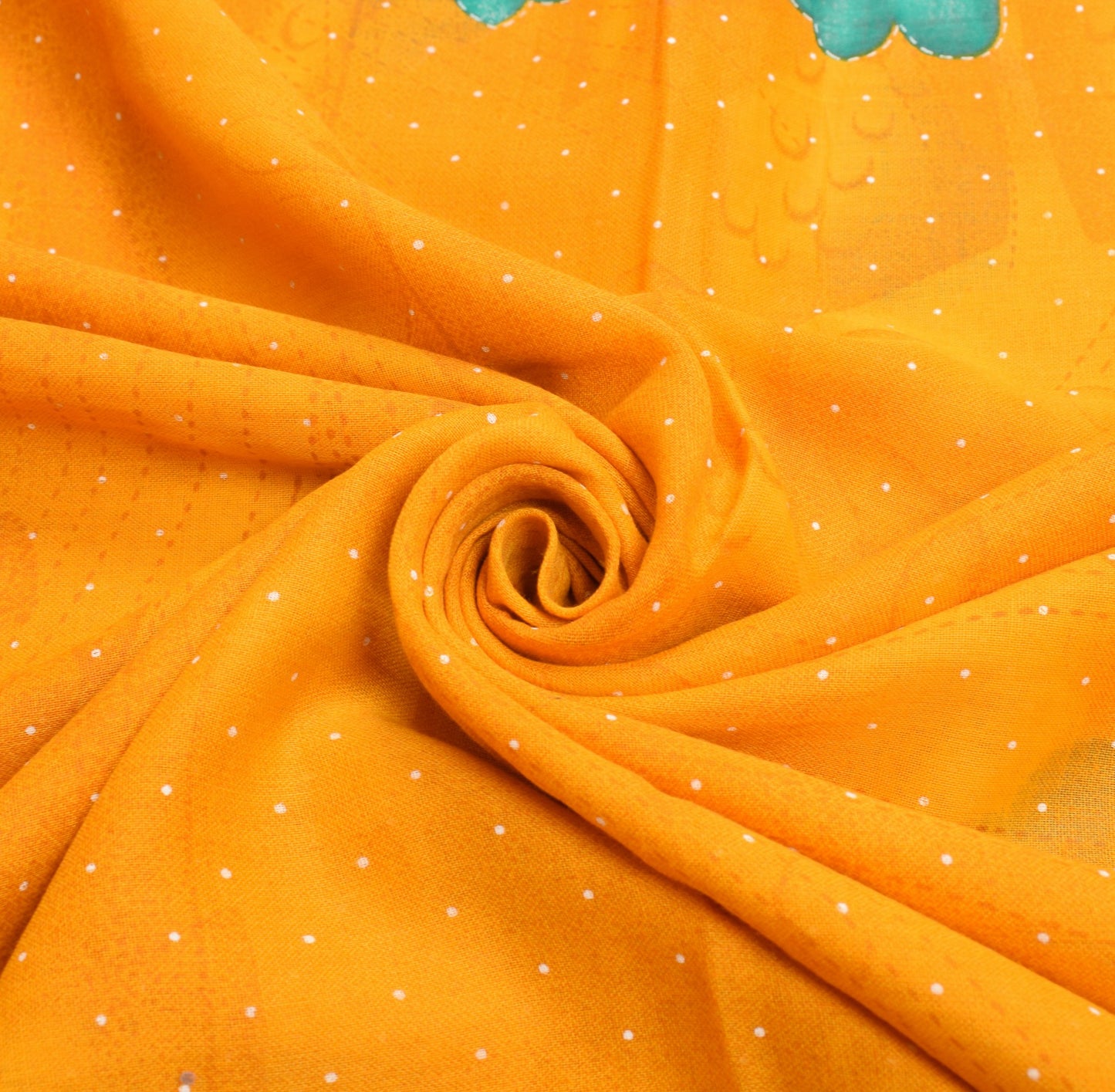 Sushila Vintage Saree 100% Pure Cotton Floral Printed Yellow Soft Craft Fabric