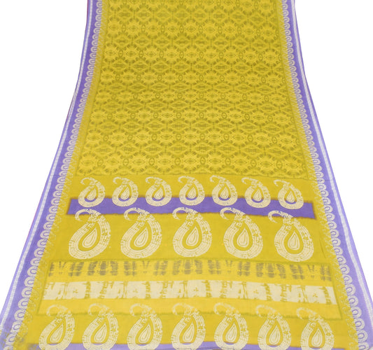 Sushila Vintage Saree 100% Pure Cotton Green Abstract Printed Soft Craft Fabric