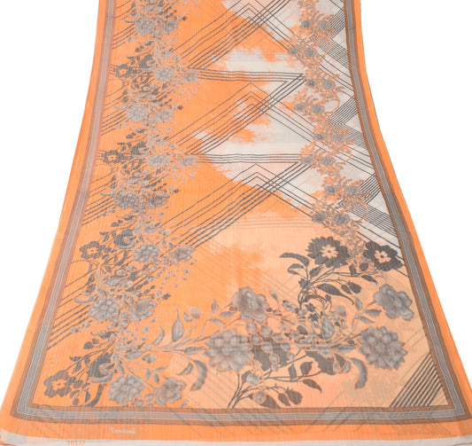 Sushila Vintage Orange Saree 100% Pure Cotton Printed Soft Craft Floral Fabric