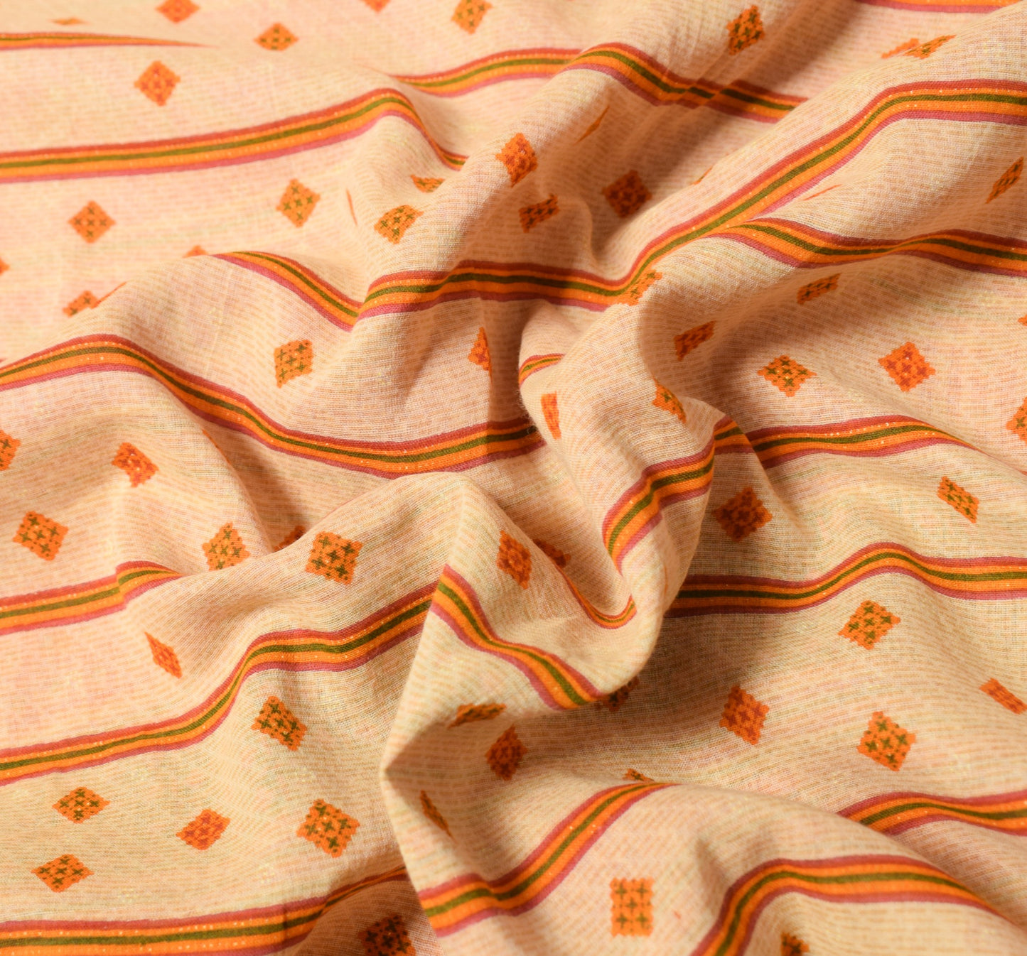 Sushila Vintage Cream 100% Pure Cotton Saree Geometric Printed Soft Craft Fabric