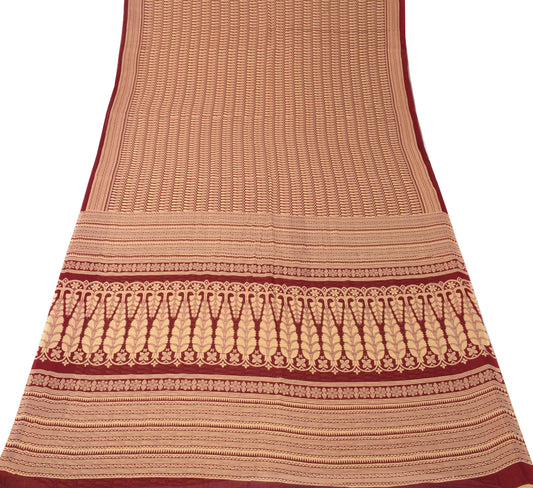 Sushila Vintage Maroon Beige Saree Pure Cotton Printed Paisley Soft Craft Fabric