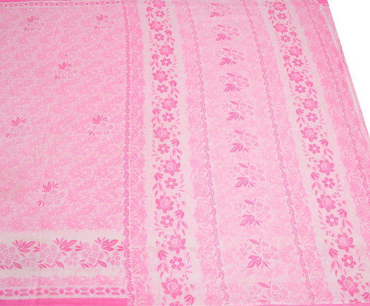 Sushila Vintage Floral Pink Saree 100%Pure Cotton Printed Soft 5Yds Craft Fabric