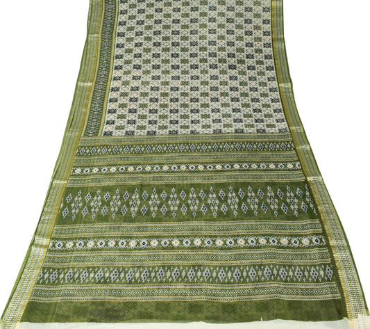Sushila Vintage Ikat Printed Saree Pure Cotton Multi-Color Soft Craft Fabric