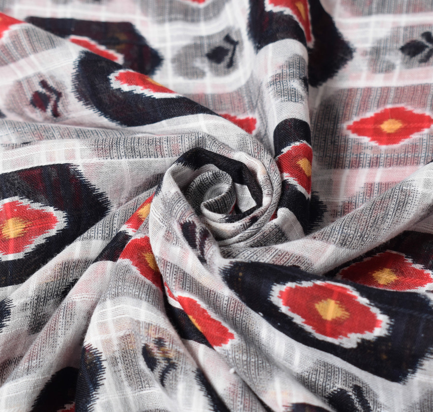 Sushila Vintage White Ikat Print Saree 100% Pure Cotton Soft Indian Craft Fabric