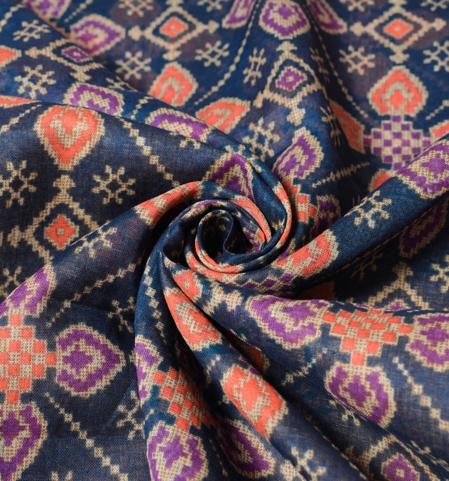 Sushila Vintage Dark Blue Saree 100% Pure Cotton Printed Geometric Craft Fabric