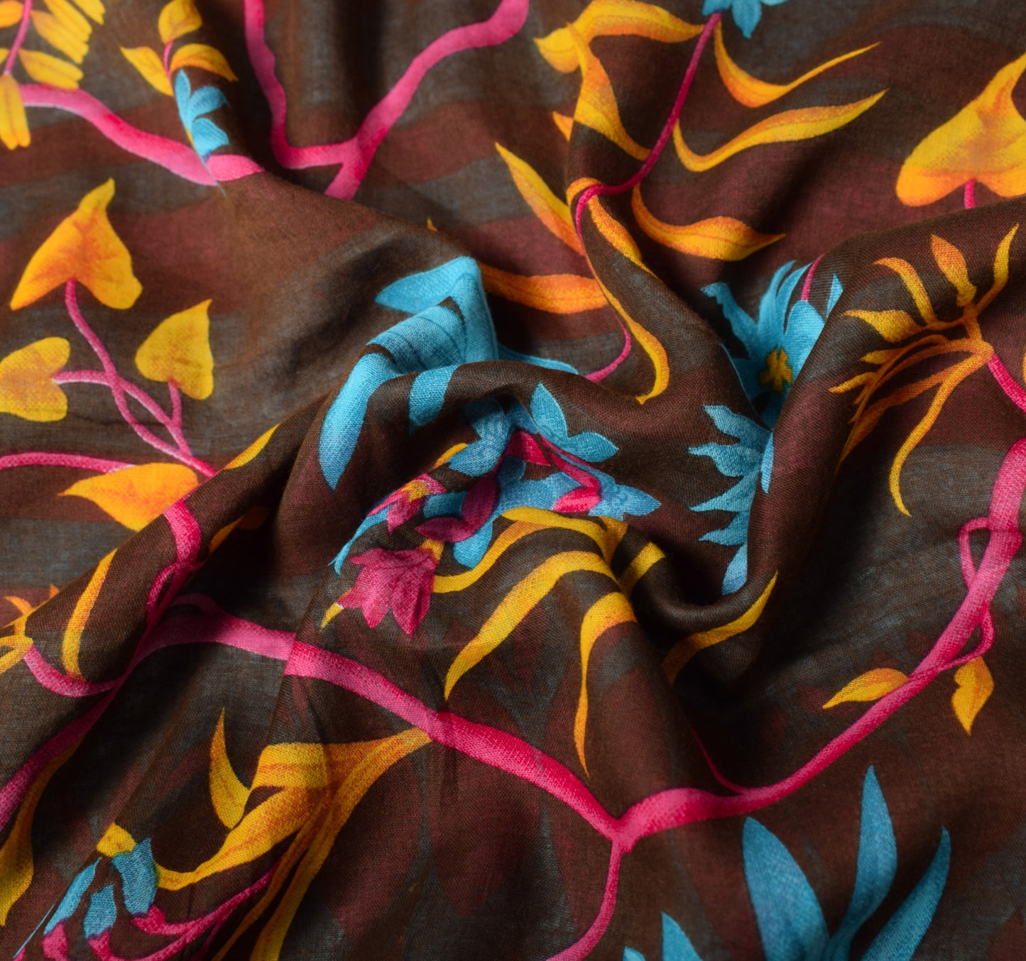 Sushila Vintage Floral Brown Saree Printed 100% Pure Cotton Soft Craft Fabric