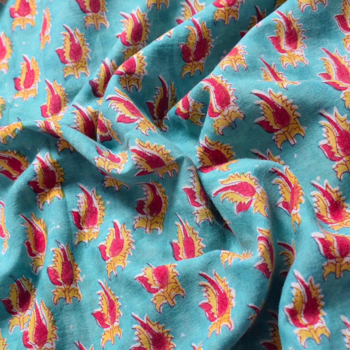 Sushila Vintage Hand Block Saree Pure Cotton Printed Aqua Blue Soft Craft Fabric