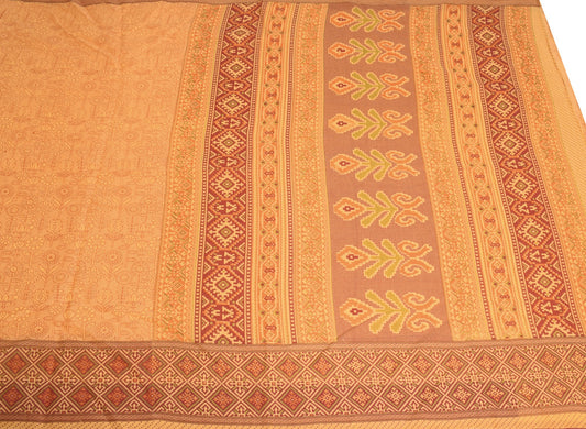 Sushila Vintage Yellow Saree 5 Yard Pure Cotton Floral Printed Soft Craft Fabric