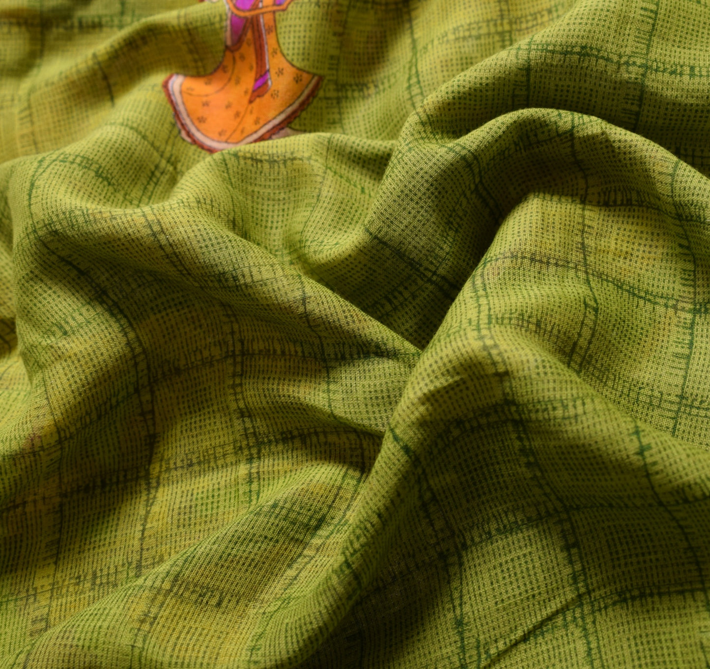 Sushila Vintage Green Scrap Saree Pure Cotton Figure Printed Sari Craft Fabric