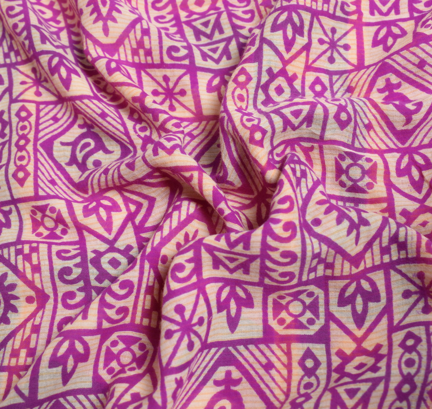 Sushila Vintage Cream & Purple Saree 100% Pure Cotton Printed Soft Craft Fabric